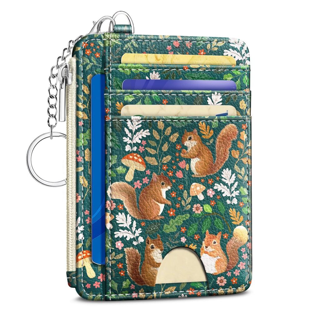 1456 Cute Squirrels Credit Card Holder Small Wallet , Flowers Slim RFID